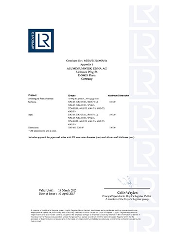 英国劳氏船级社船用铝合金精炼及半成品、-型材、棒材和挤压件制造商认证